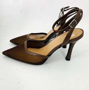 NIB Madden NYC Chocolate Brown Mesh Pointed Toe Ankle Strap Heels Women's 10